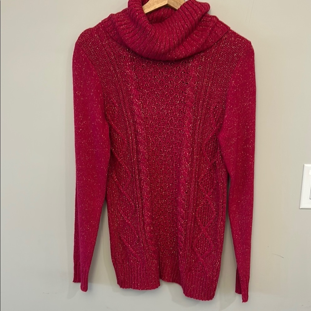 New York & Company Women's Pink Cable Knit Sweater size Medium with sparkles